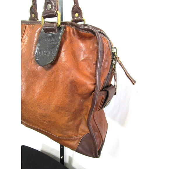 Tough Jeansmith I Think Therefor I Am Large Brown Leather Shoulder Satchel Purse - Picture 6 of 13